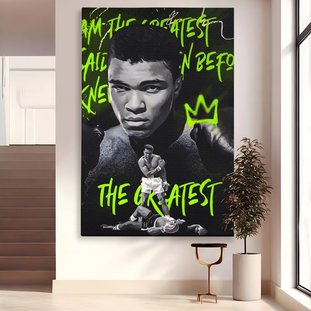 Tablou canvas cu tablou canvas cu portretul lui muhammad ali, fara rama, pe sasiu de lemn